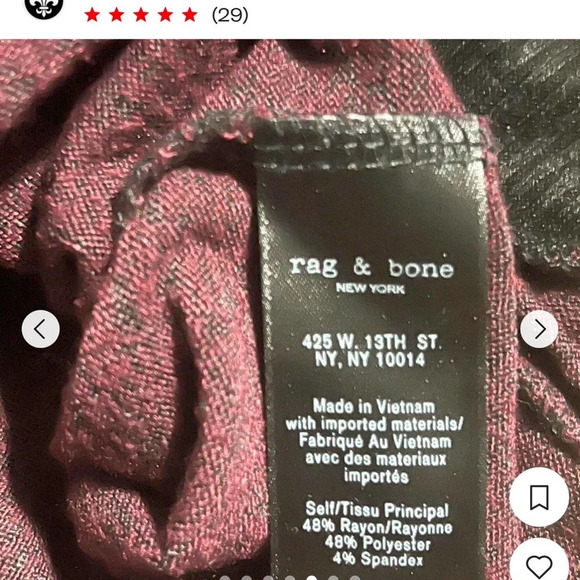 Rag & Bone Double Vee Lightweight Sweater burgundy/black Women’s Size S/P - Picture 4 of 7